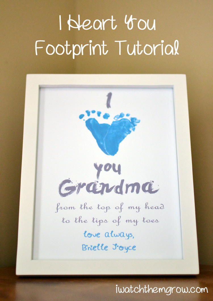 How to make this adorable I heart you footprint keepsake for Grandma or anyone, and how to reuse footprints for many craft projects!